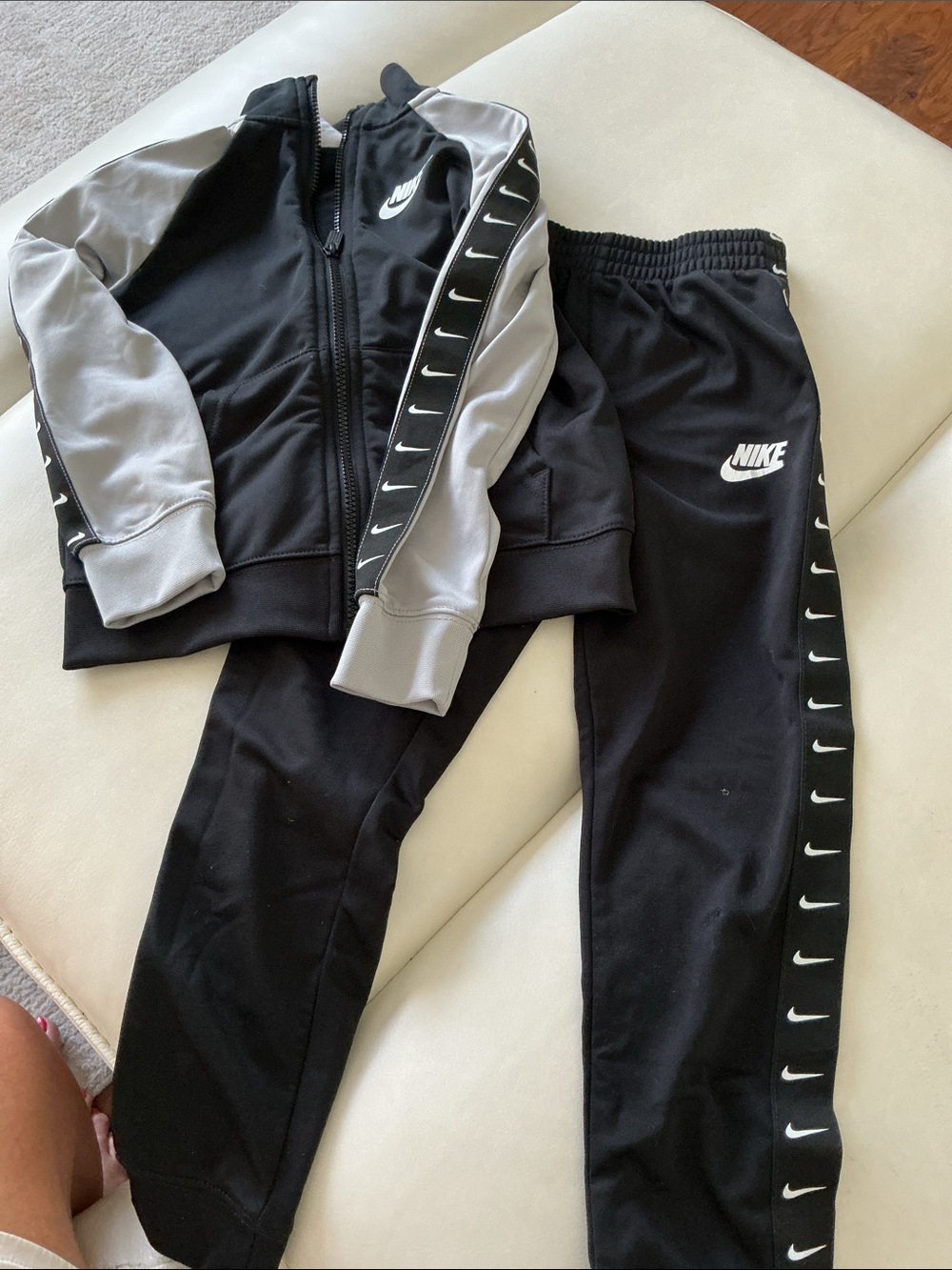 Nike Black & Gray Kids Jogger Set with White Swoosh